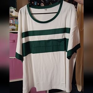 Classic Stripe Scoop Neck Women’s Top in White and Dark Green NWT Sz 2XL